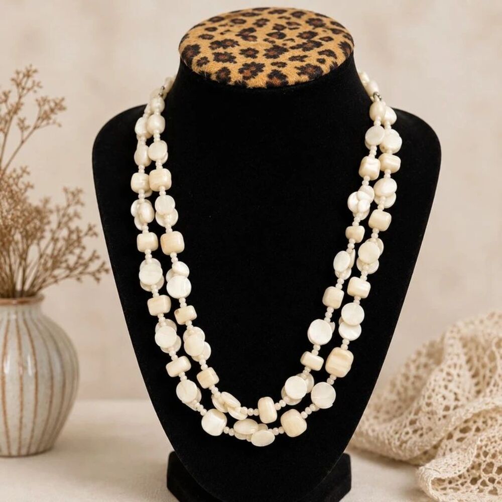 Vintage Made in Japan Ivory Multi-Strand Beaded Necklace